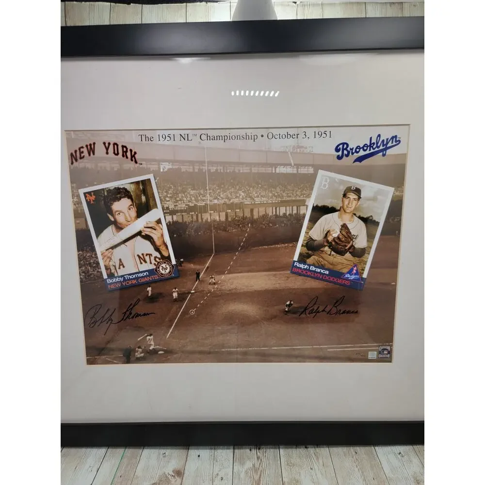 Ralph Branca Bobby Thomson Signed 1951 NL Championship Lithograph Picture COA